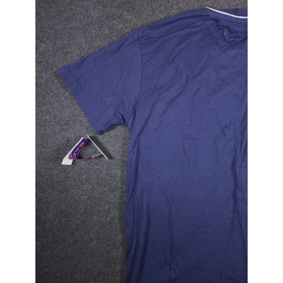 Badge Shirt Mens Small S Stretch Blue Regular Short Sleeve V Neck Y2K NWT A2 - Picture 11 of 11